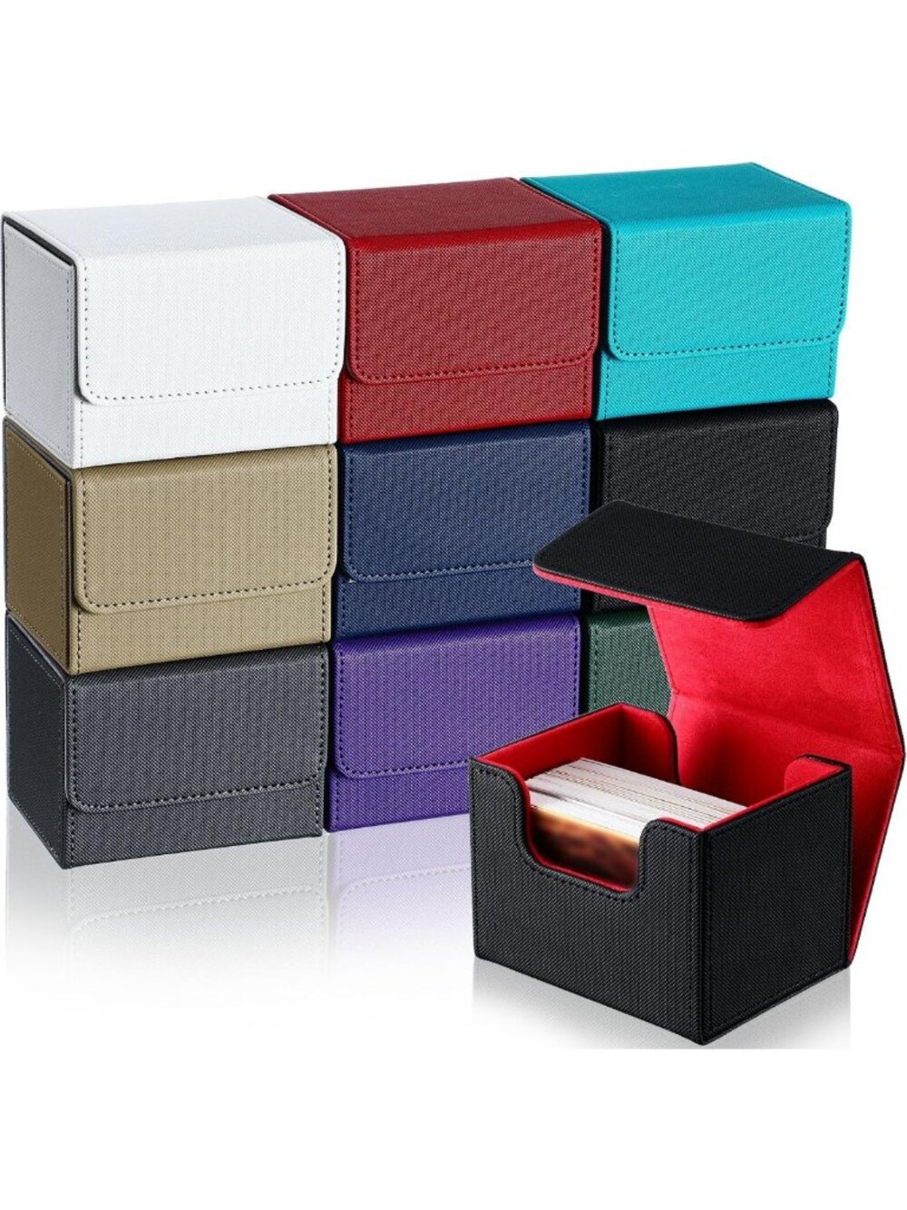 10 Pcs Leather Magnetic Deck Box for Card Games, Holds 100+ MTG Cards